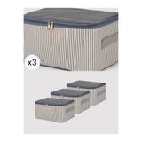 NACAREV 3 Adet Küçük Boy Antrasit Çizgili Baza Altı Valiz Düzenleyici Organizer Seyahat Hurcu 30x20x15 Cm