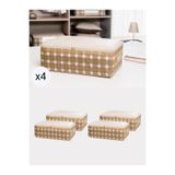 NACAREV 4 Adet Büyük Boy Bej Çizgi Desenli Baza Altı Yastık Yorgan Hurcu Seti 60x40x20 Cm