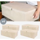 Nacarev 4 Adet Büyük Boy Çizgi Desen Baskılı Krem Baza Altı Düzenleyici Hurç Seti 60x40x20 cm