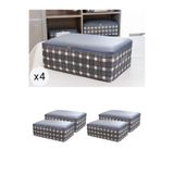 NACAREV 4 Adet Büyük Boy Gri Kare Desen Ekoseli Baza Altı Yastık Yorgan Hurcu Seti 60x40x20 cm