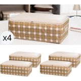 Nacarev 4 Adet Büyük Boy Kare Desenli Ekose Bej Baza Altı Yastık Yorgan Kıyafet Düzenleyici Hurç Seti 60X40X20 cm