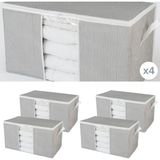 Nacarev 4 Adet Büyük Boy Pencereli Çizgi Desen Baskılı Yastık Yorgan Düzenleyici Hurç Seti 75x40x40 cm - Beyaz - Antrasit