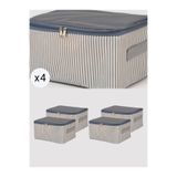 NACAREV 4 Adet Küçük Boy Antrasit Çizgili Baza Altı Valiz Düzenleyici Organizer Seyahat Hurcu 30x20x15 Cm