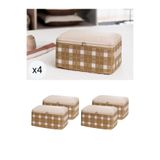 NACAREV 4 Adet Küçük Boy Bej Kare Ekose Baza Altı Valiz Düzenleyici Organizer Seyahat Hurcu Seti 30x20x15 Cm