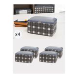 NACAREV 4 Adet Küçük Boy Gri Kare Ekose Baza Altı Valiz Düzenleyici Organizer Seyahat Hurcu Seti 30x20x15 cm