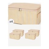 NACAREV 4 Adet Küçük Boy Krem Çizgi Desenli Baza Altı Valiz Düzenleyici Organizer Seyahat Hurcu 30x20x15 Cm