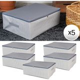 Nacarev 5 Adet Büyük Boy Çizgi Desen Baskılı Antrasit Baza Altı Düzenleyici Hurç Seti 60X40X20 cm