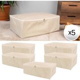 Nacarev 5 Adet Büyük Boy Çizgi Desen Baskılı Krem Baza Altı Düzenleyici Hurç Seti 60X40X20 cm