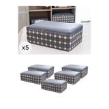 NACAREV 5 Adet Büyük Boy Gri Kare Desen Ekoseli Baza Altı Düzenleyici Hurç Seti 60x40x20 cm