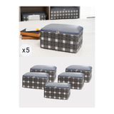 NACAREV 5 Adet Küçük Boy Gri Kare Ekose Baza Altı Bavul Içi Düzenleyici Organizer Seyahat Hurcu 30x20x15 Cm