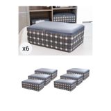 NACAREV 6 Adet Büyük Boy Gri Kare Desen Ekoseli Yastık Yorgan Düzenleyici Baza Altı Hurcu 60x40x20 Cm