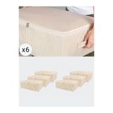 NACAREV 6 Adet Büyük Boy Krem Çizgi Desenli Baza Altı Düzenleyici Hurç Seti 60x40x20 Cm