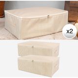 Nacarev Krem Renkli Çizgi Desen Baskılı Büyük Boy Düzenleyici Hurç Seti 60x40x20 cm 2 Adet