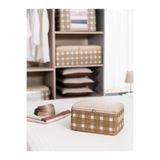 NACAREV Küçük Boy Bej Kare Desen Ekoseli Baza Altı Valiz Düzenleyici Organizer Seyahat Hurcu 30x20x15 Cm