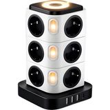 Nacario 12’li Kule Tipi Çoklu Priz, 3680W Akım Korumalı, 3 USB + 1 Type-C Hızlı Şarj, Gece Lambalı, Bağımsız Anahtarlı, Uzatma Kablosu (1-2m) – Ev & Ofis Için