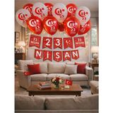 Nacario 23 Nisan Dekoratif Süsü Flama Okul Süsü, Atatürklü Balon, Türk Bayrağı Pano Süsleri “3 Metre Led”,