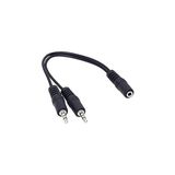 Nacario 3.5 mm Stereo Dişi / 2x3.5 mm Stereo Erkek Y Ses Kablosu, 20 Cm, Siyah