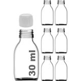 Nacario 30 ml Sızdırmaz Kapaklı Şeffaf Shot Şişesi 30 cc Ginger Şat Beyaz Cam Şişe 6 Adet (Kilitli Plastik Beyaz Kapak)