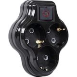 Nacario 3lü Anahtarlı Golyat, Üçlü Topraklı Priz Duvar Tipi Çoklayıcı Fiş, 16A 250 Volt, Max 3600 Watt (Siyah)