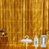 Nacario 3x3 Metre Perde LED Işık, 300 Ledli 10 Sarkıtlı Dekoratif Peri Led, Uzaktan Kumandalı ve 8 Fonksiyonlu, USB Girişli Günışığı (Sarı) Duvar ve Perde Aydınlatması