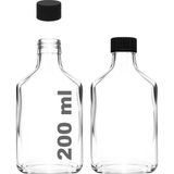 Nacario Afracam 200 ml Yassı Şeffaf Cold Brew Şişesi Plastik Siyah Kapaklı 200 cc Soğuk Kahve Cam Şişe 2 Adet