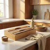 Nacario Amberhaus Bambu 2 Bölmeli Streç ve Alüminyum Folyo Kutusu | Duvara Monte Edilebilir Folyo Kesici | 17,5X9,5X10 cm | Mutfak Düzenleyici Organizer