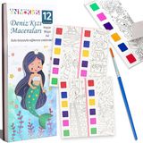 Nacario Animokids Renk Paletli Sulu Boya Kitabı + Fırça, 12 Sayfa Boyama Kitabı, Aktivite Boyama Seti, Çocuklar Için Yeni Nesil Sulu Boya Defteri (Deniz Kızı)