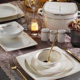 Nacario Aryıldız Bone Square Line Gold 12 Kişilik 60 Parça Yemek Takımı