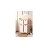 Nacario Bambu 4 Bölmeli Kirli Sepetli Çamaşır Sepeti Raflı Banyo Düzenleyici DB-0018