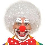 Nacario Beyaz Renk Kıvırcık Afro Bonus Peruk Saç ve Kırmızı Sünger Burun Seti