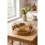 Nacario Buffer Iç Içe Geçebilen 3'lü Yuvarlak Plastik Rattan Tepsi Seti, Hasır Görünümlü, Bej, 28X31.5X35 Cm, Çok Amaçlı Servis Tepsisi