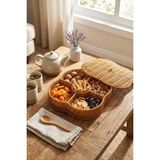 Nacario Buffer Kapaklı 5 Bölmeli Hasır Desenli Plastik Rattan Organizer Kutu, Doğal Rattan Rengi, 30X30X7.5 Cm, Çok Amaçlı Saklama ve Sunum Sepeti