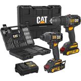 Nacario Cat DXK201 18VOLT/2.0AH Li-Ion Çift Akülü Kömürsüz Profesyonel Şarjlı Darbeli Matkap + DX7030 Kömürsüz Darbeli Tornavida + DA01903 201 Parça Uç Seti Kombo Set