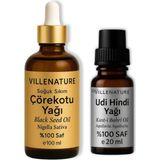 Nacario Cilt ve Saç Bakım Seti, Çörekotu 100 ml ve Udi Hindi Yağı 20 Ml, %100 Saf Doğal, Soğuk Sıkım, Nemlendirici ve Besleyici, Masaj Yağı