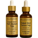 Nacario Cilt ve Saç Bakım Yağı Seti, Soğuk Sıkım Susam ve Tatlı Badem Yağı, %100 Saf ve Doğal, Nemlendirici ve Besleyici, 50ML x 2