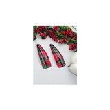 Nacario Çok Şık Kırmızı Ekose Desenli Çıtçıtlı Saç Tokası 2'li (7 Cm) Çıtçıtlı Tok - Çok Renkli