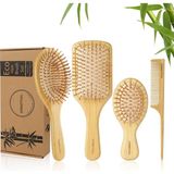 Nacario Debetool Bambu Saç Fırçası ve Tarak Seti Kadınlar Erkekler ve Çocuklar Için, Doğal Bambu Ahşap Geniş Diş Fırçası ve Kuyruk Tarağı - Islak Kuru Kıvırcık Saçlar Için Kürek Dolaşık Açıcı Fırça