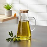 Nacario Deconox 1 Adet 900 ml Bambu Kapaklı Borosilikat Cam Yağlık ve Sirkelik, Isıya Dayanıklı ve Ölçekli Tasarım, Damlatmaz Ağızlı Modern Mutfak Sosluk Şişesi