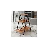 Nacario Deconox 2 Katlı Akasya Ahşap Sunum Standı - Silikon Kaplamalı Siyah Metal Gövdeli Meyvelik Kurabiyelik Kahve Köşesi ve Mutfak Banyo Düzenleyici Organizer (16 x 26.5 x 34 Cm)