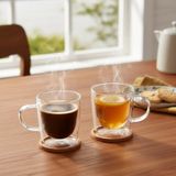 Nacario Deconox 2'li Çift Cidarlı Kulplu Cam Fincan Seti - 100 ml Isıya Dayanıklı Espresso ve Türk Kahvesi Bardağı - El Yakmayan Modern Tasarım (2 Adet)