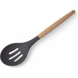 Nacario Deconox Bambu Saplı Silikon Delikli Servis Kaşığı, Bambu Uzun Silikon Delikli Servi Kaşığı 27CM 3 Renk Seçenekli (Siyah)