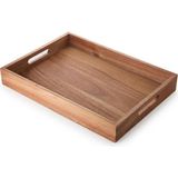 Nacario Deconox Büyük Boy Akasya Ahşap Sunum Tepsisi (40X30 Cm) - Doğal Ahşap Çay, Kahve ve Kahvaltı Tepsisi, Kulplu Tasarım