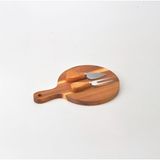 Nacario Deconox Doğal Akasya Peynir Sunum Tahtası ve Servis Seti – 25X17 cm Saplı Mini Kesme Tahtası, Yanında Özel Bambu Saplı Peynir Bıçağı ve Çatalı Ile (3 Parça)