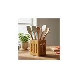 Nacario Deconox Küçük Boy Doğal Bambu Kaşıklık - Hasır Örgü Tasarımlı Çatal Kaşık Düzenleyici Tezgah Üstü ve Sofra Sunum Sepeti Organizer (14 x 10 Cm)