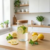 Nacario Deconox Mantar Kapaklı Borosilikat Cam Sürahi 2 Litre - Isıya Dayanıklı Minimalist Karaf ve Detoks Şişesi