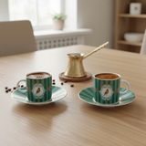 Nacario Deconox Özel Kutulu 2'li Porselen Türk Kahvesi Fincan Takımı - Kuş ve Kelebek Desenli Kırmızı/yeşil Renk Seçenekli Hediyelik Fincan 90 ve 100CC Seçenekli (Yeşil, 90CC, Kelebek)