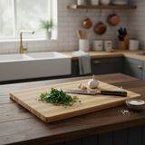 Nacario Deconox Yuvarlak Bambu Kesme ve Sunum Tahtası (Büyük Boy) | Antibakteriyel, Metal Kulplu Ahşap Pizza/şarküteri Tahtası 24 * 34CM