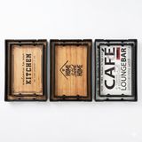 Nacario Dekoratif Servis Tepsisi Seti, Ahşap Desenli, Siyah Çerçeveli, 2'li Set, 35X25 cm ve 31X21 Cm, Mutfak ve Cafe Temalı