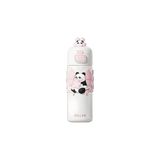 Nacario Diller 480ML Sevimli Hayvanlar Süslü Pipetli/pipetsiz El Askılı Paslanmaz Çelik Termos (Pembe Panda