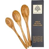 Nacario El Yapımı Zeytin Ağacı Mutfak Seti – 3 Parça Tahta Kaşık | Doğal Ahşap | 30 cm